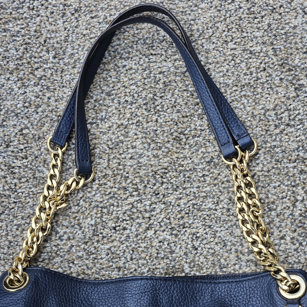 Michael Kors Jet Set Medium Navy Blue Chain Link Leather Shoulder Bag Purse - Picture 3 of 16